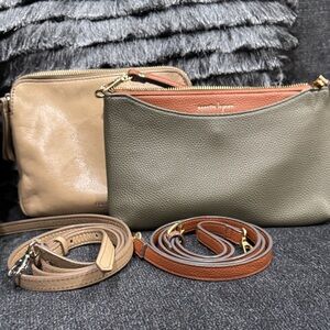 Nanette Lepore Olive/Brown and Fossil Taupe Leather Crossbody Set